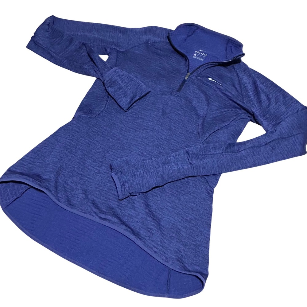Nike Quarter Zip Pullover Womens XS Blue Dri-Fit Running Top 1/4 Zip Long Sleeve